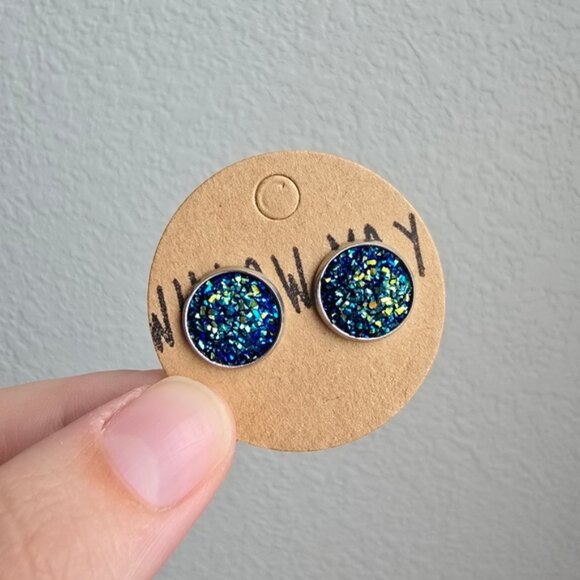 Willow May Jewelry - Willow May Mermaid Green Blue Glitter Stud Earrings